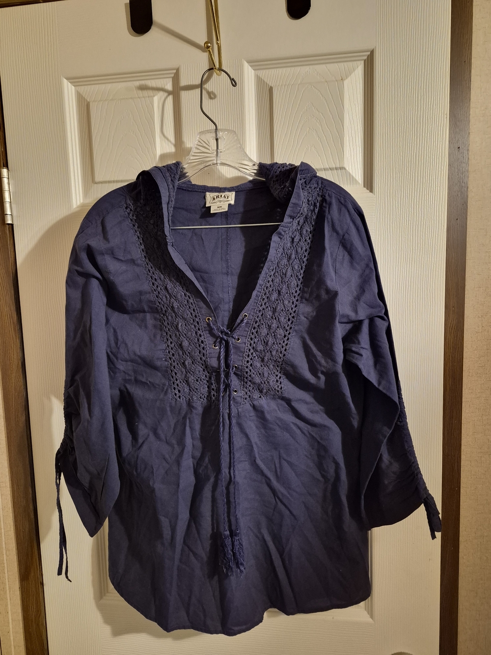Ariat Navy Crochet-Trim Tunic with Tassel Tie